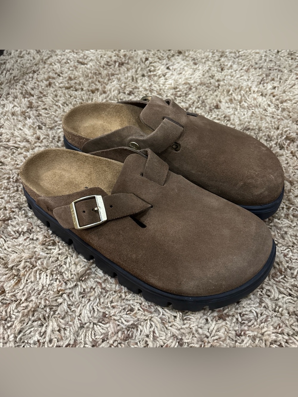 Birkenstock Papillio Boston Chunky Suede Leather in Dark Tea/Black Size 39 / US8
